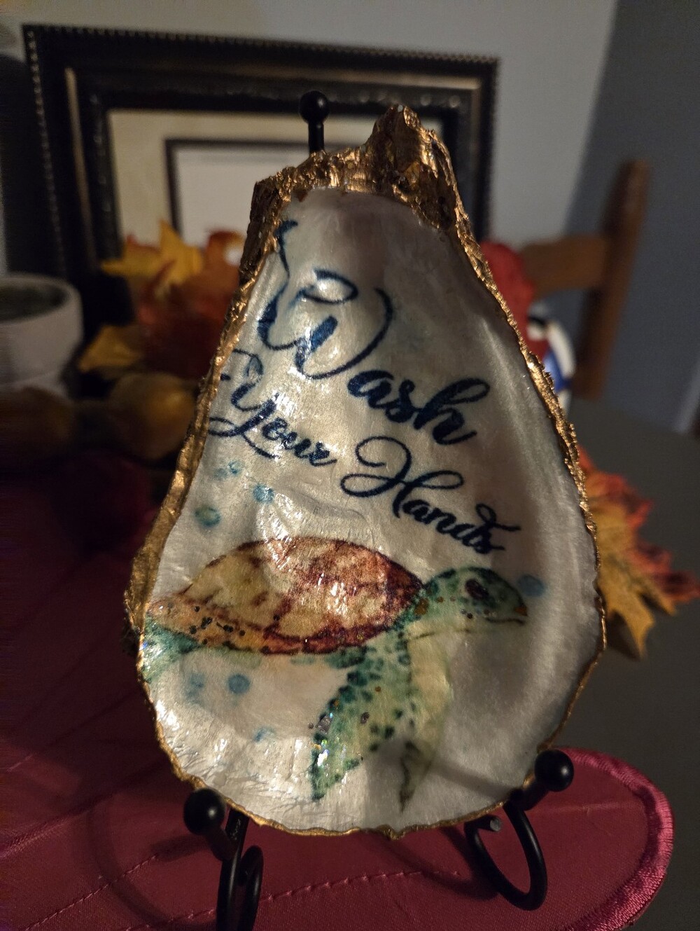 Handcrafted Large Oyster Dish Sea Turtle Design Wash Your Hands!!